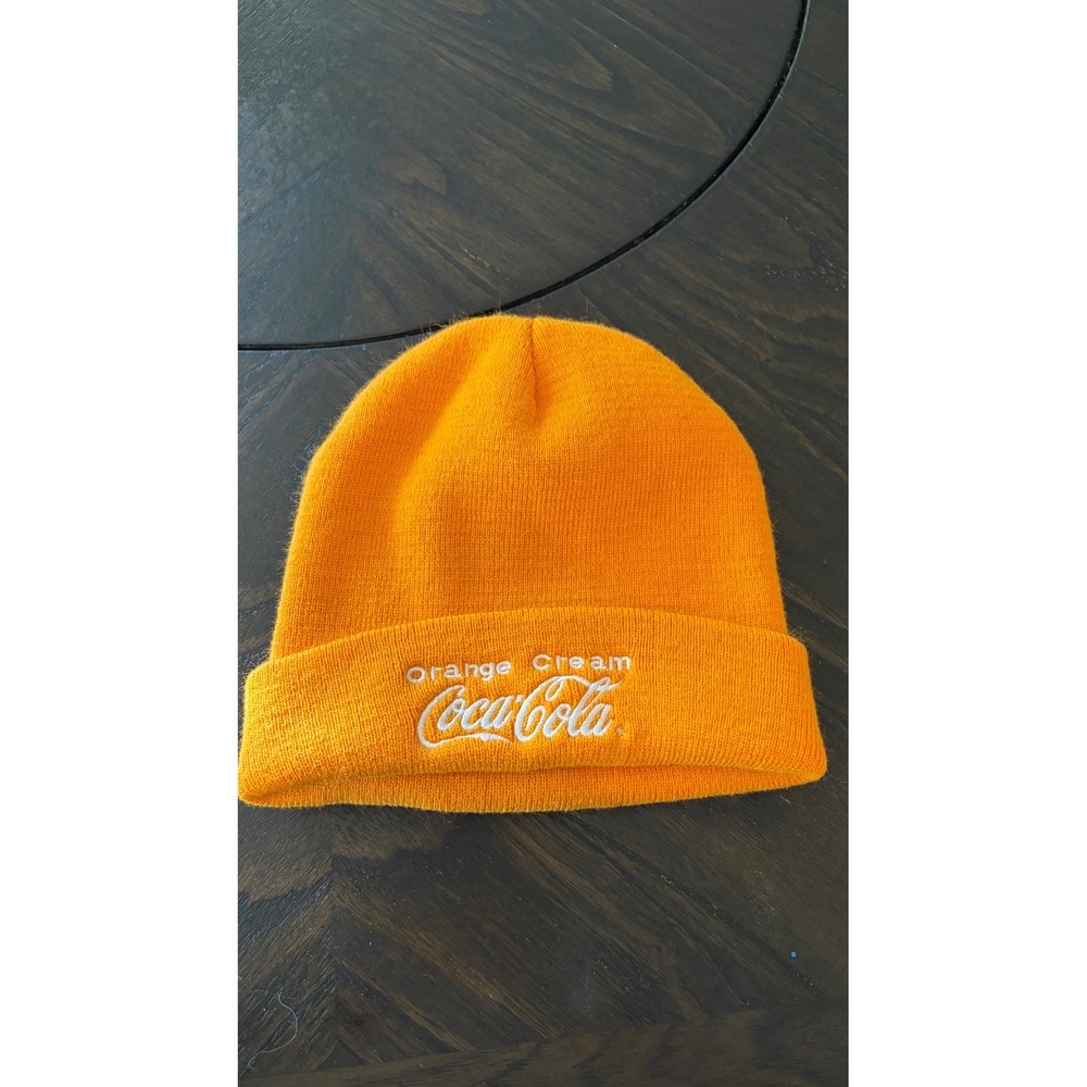 Coca-Cola Orange Cream Beanie Men OS Orange Excellent Embroidered Cuffed Hat